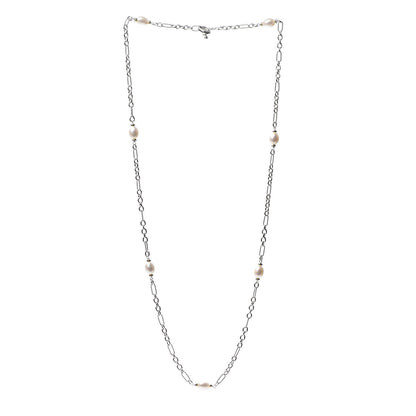 David Yurman Sterling Silver 18K Yellow Gold Baroque Pearl Long Figaro Chain Necklace 3 of 5