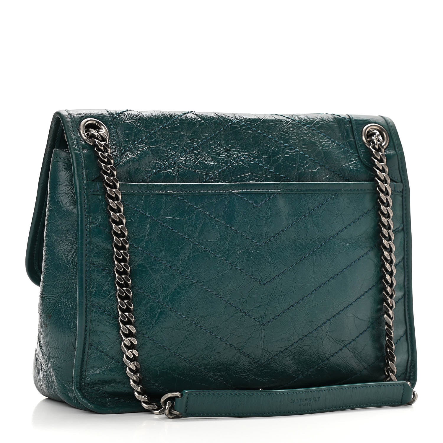 Saint Laurent Crinkled Calfskin Matelasse Monogram Medium Niki Chain Satchel Peacock Green 3 of 10
