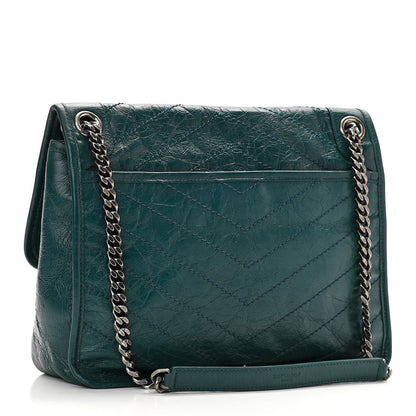 Saint Laurent Crinkled Calfskin Matelasse Monogram Medium Niki Chain Satchel Peacock Green 3 of 10
