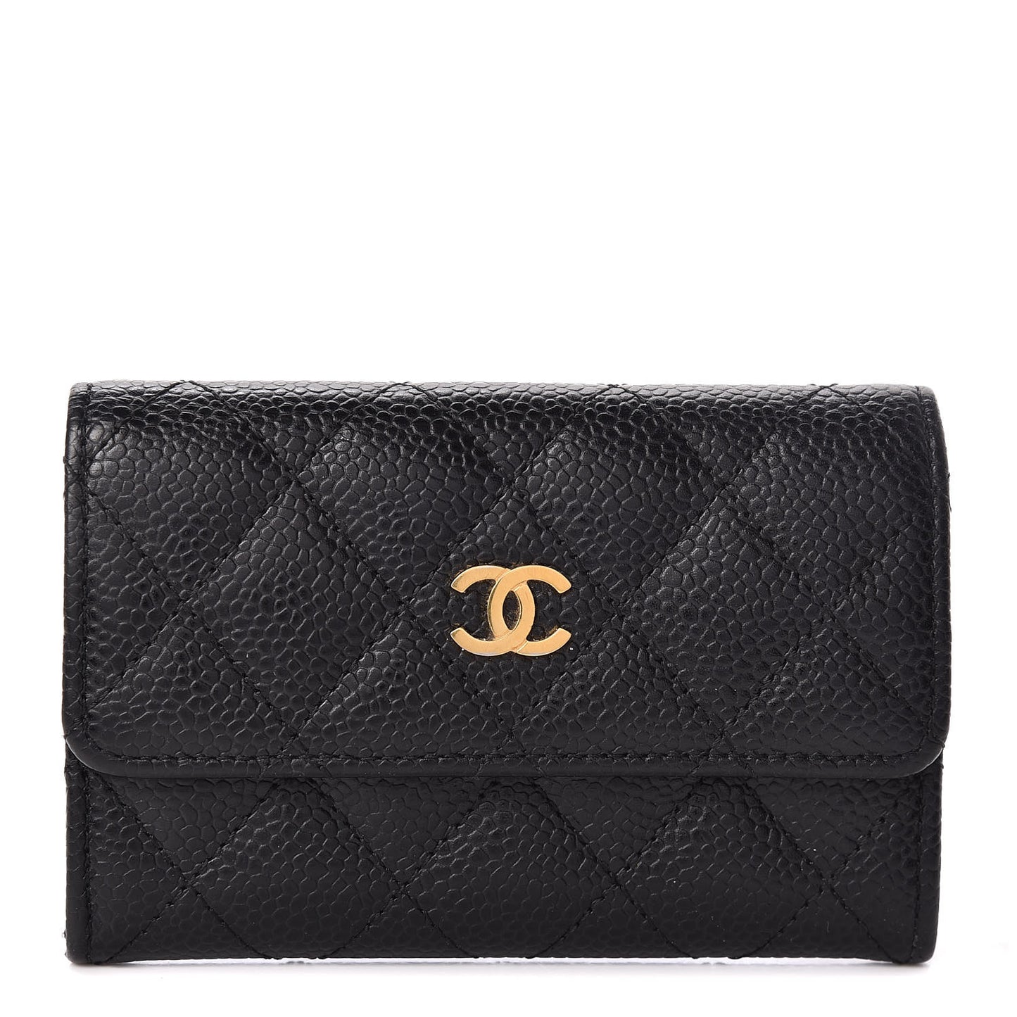 Caviar Quilted Flap Card Holder Black