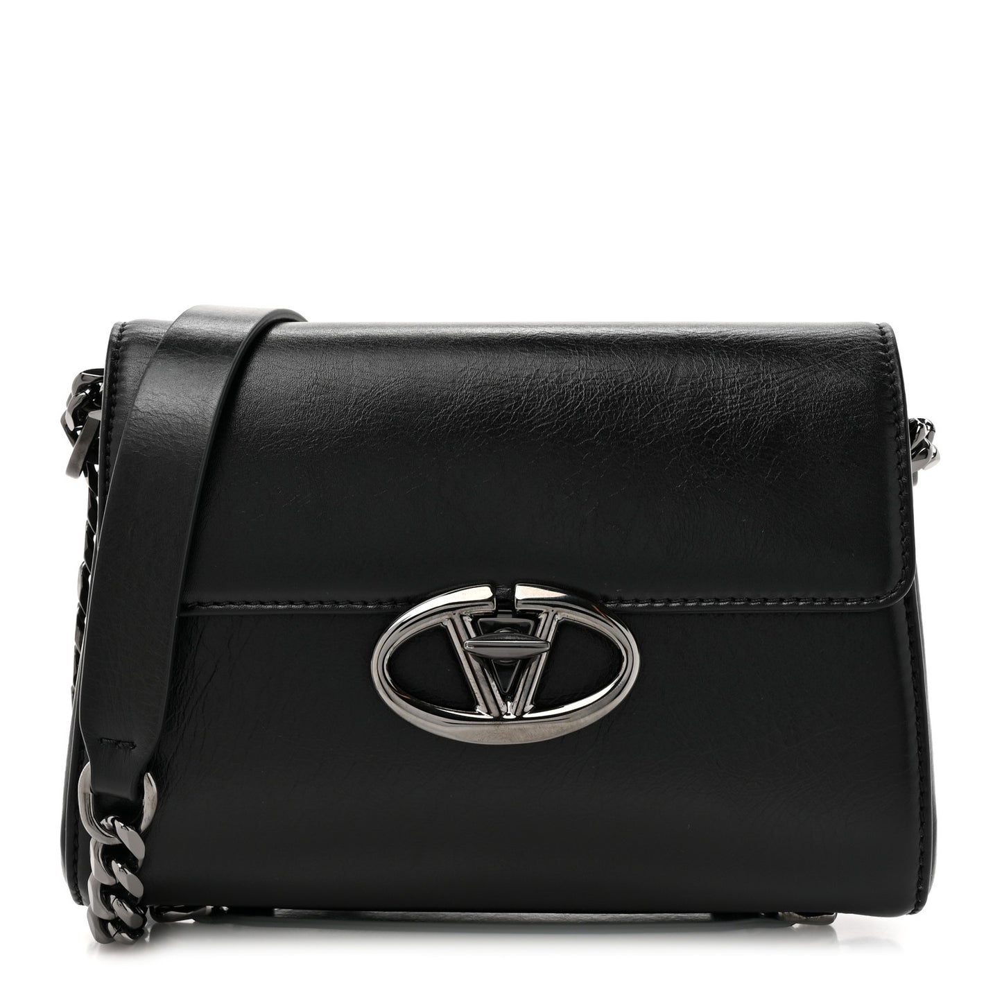 Crinkled Calfskin Vlogo Locker Shoulder Bag Black