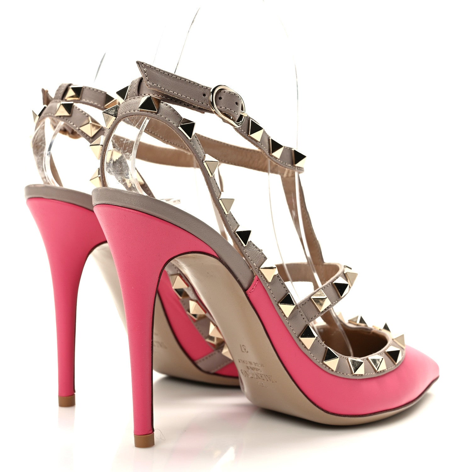 Valentino Garavani Calfskin Nappa Rockstud Ankle Strap 100mm Pumps 37 Shadow Pink Poudre 4 of 10