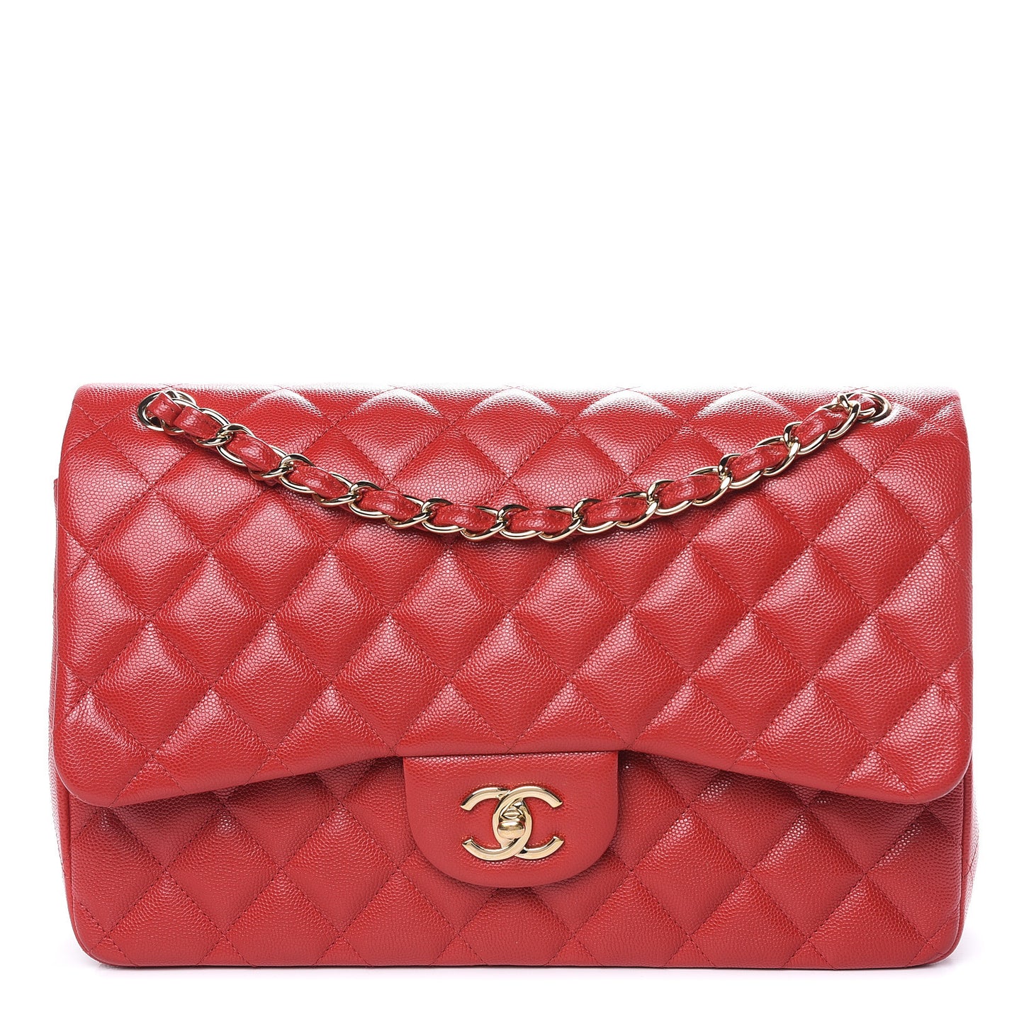 Caviar Quilted Jumbo Double Flap Red