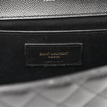 Saint Laurent Grain De Poudre Textured Mixed Matelasse Triquilt Medium Monogram Satchel Black 6 of 14