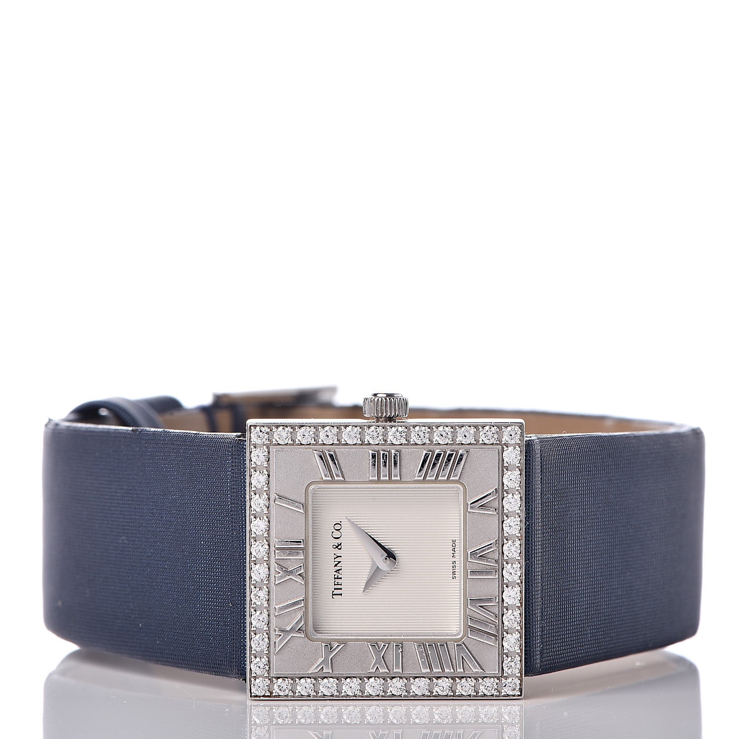 Tiffany 18K White Gold Satin Diamond Bezel 21mm Atlas Quartz Watch 3 of 17