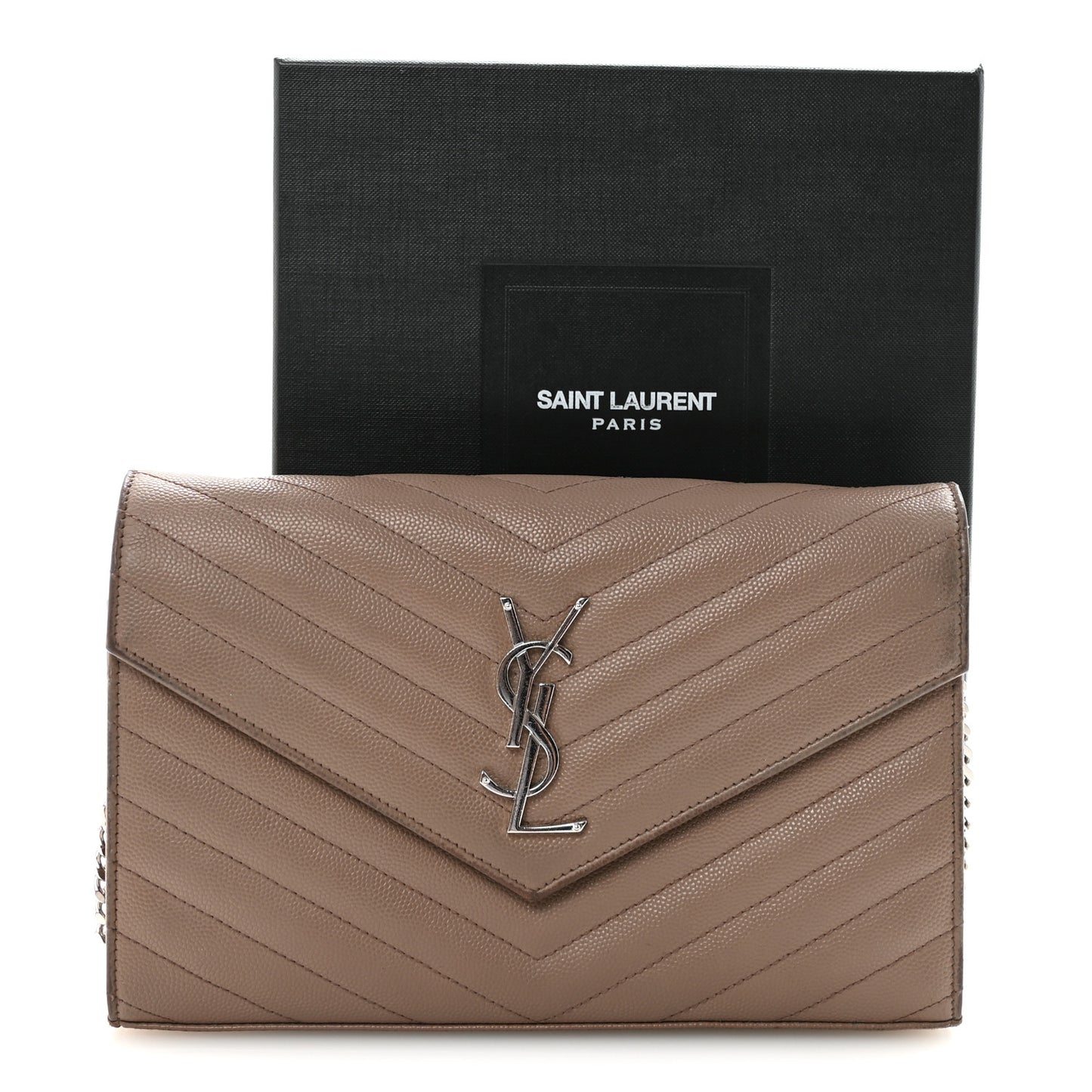 Grain De Poudre Matelasse Chevron Monogram Chain Wallet Taupe
