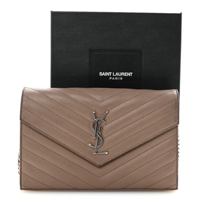 Saint Laurent Grain De Poudre Matelasse Chevron Monogram Chain Wallet Taupe 11 of 11
