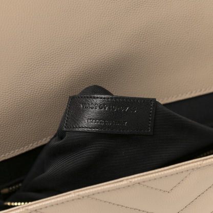 Saint Laurent Grain De Poudre Matelasse Chevron Large Monogram Satchel Dark Beige 7 of 14