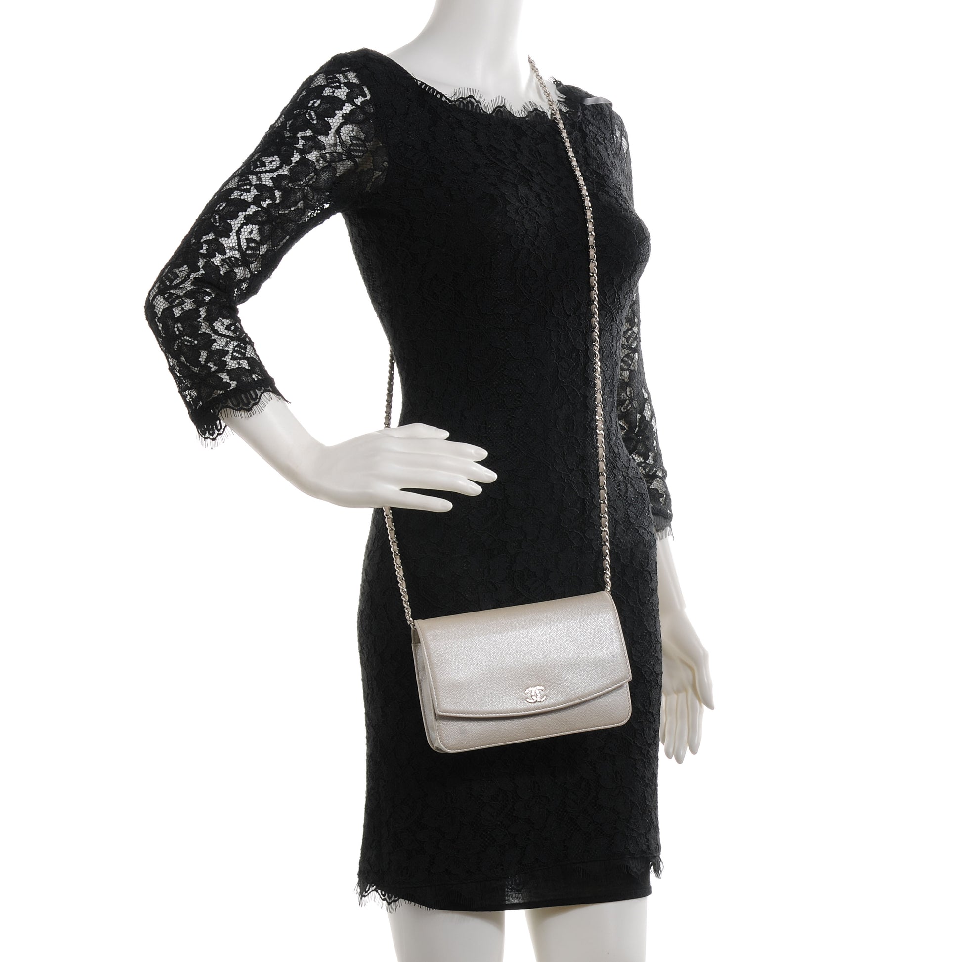 Chanel Caviar Sevruga Wallet on Chain WOC Pearl 2 of 17