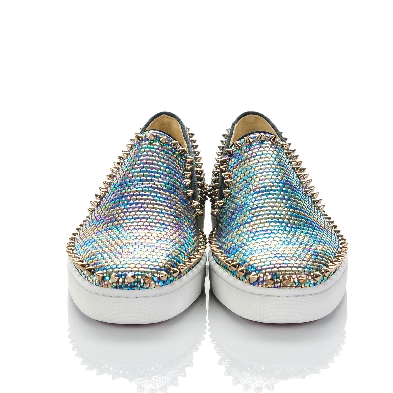 Christian Louboutin Mens Tresse Nacre Pik Boat Flats 42 Multicolor Colombe Metal 2 of 5