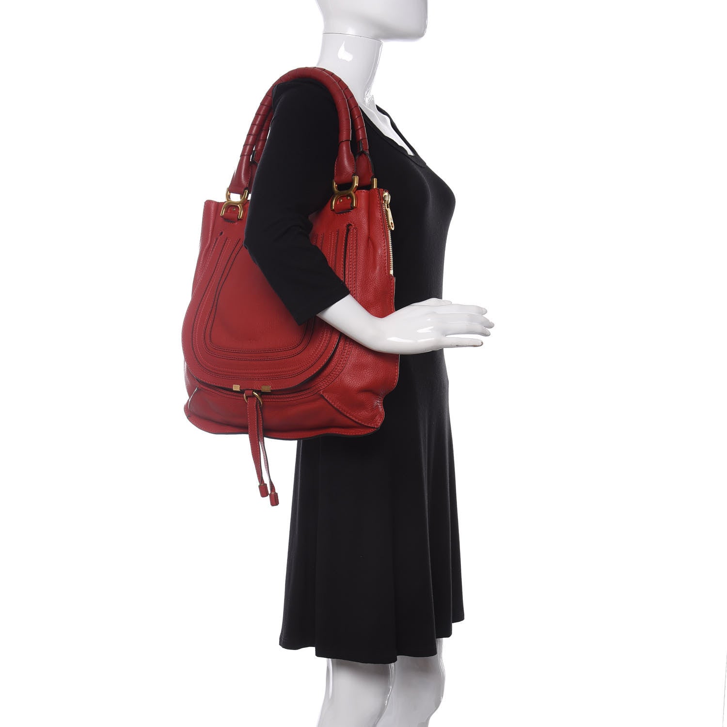 Chloe Calfskin Marcie Size Zip Satchel Plaid Red 2 of 10