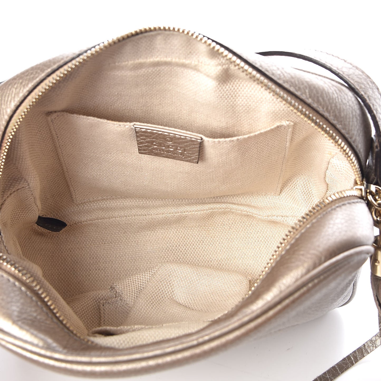 Metallic Pebbled Calfskin Small Soho Disco Bag Golden Beige