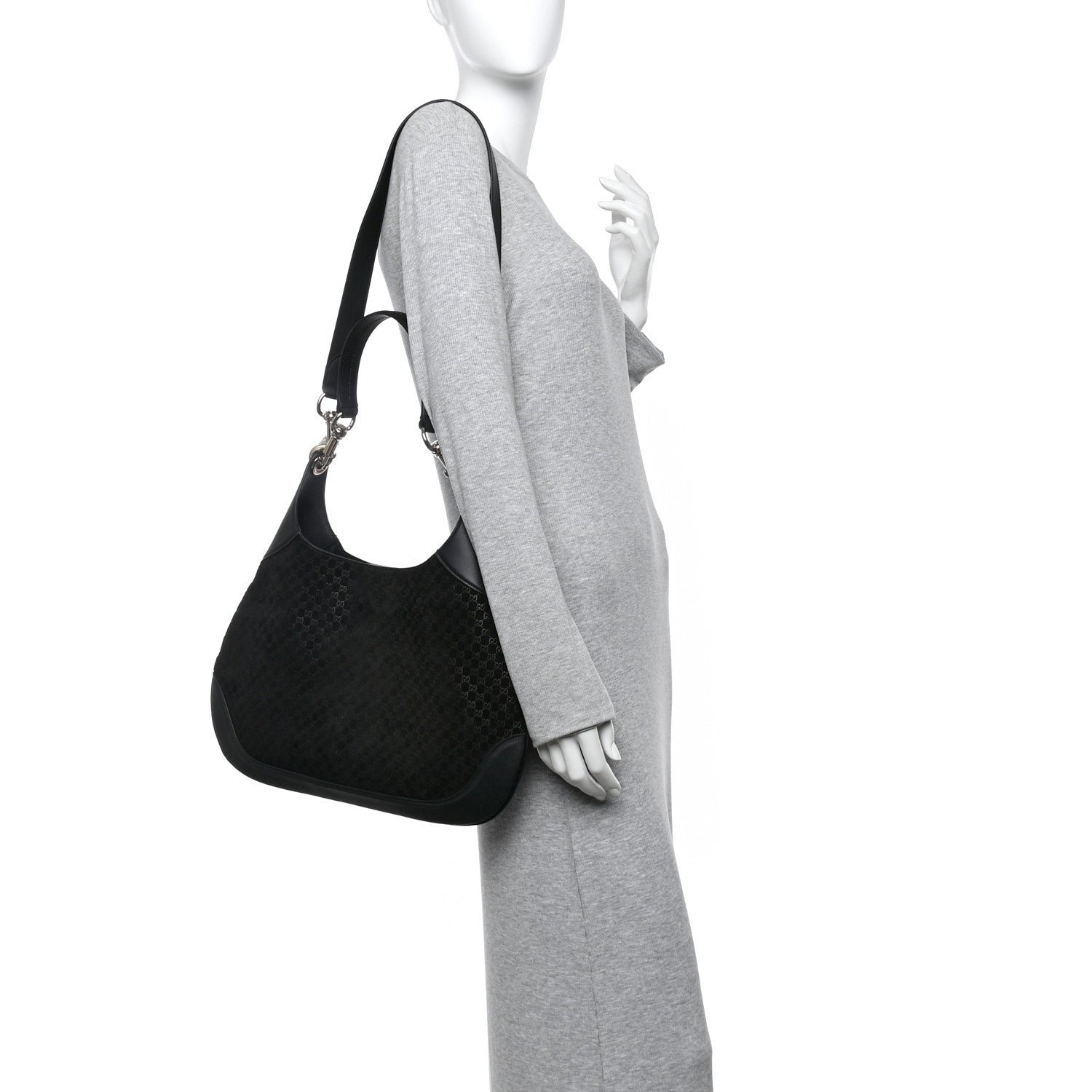 Gucci Suede Micro GG Calfskin B Medium Shoulder Bag  Arabella Black 2 of 10