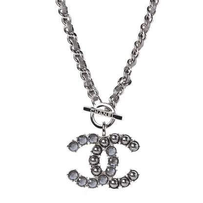 Chanel Crystal Beads Lambskin CC Short Necklace Silver 1 of 6