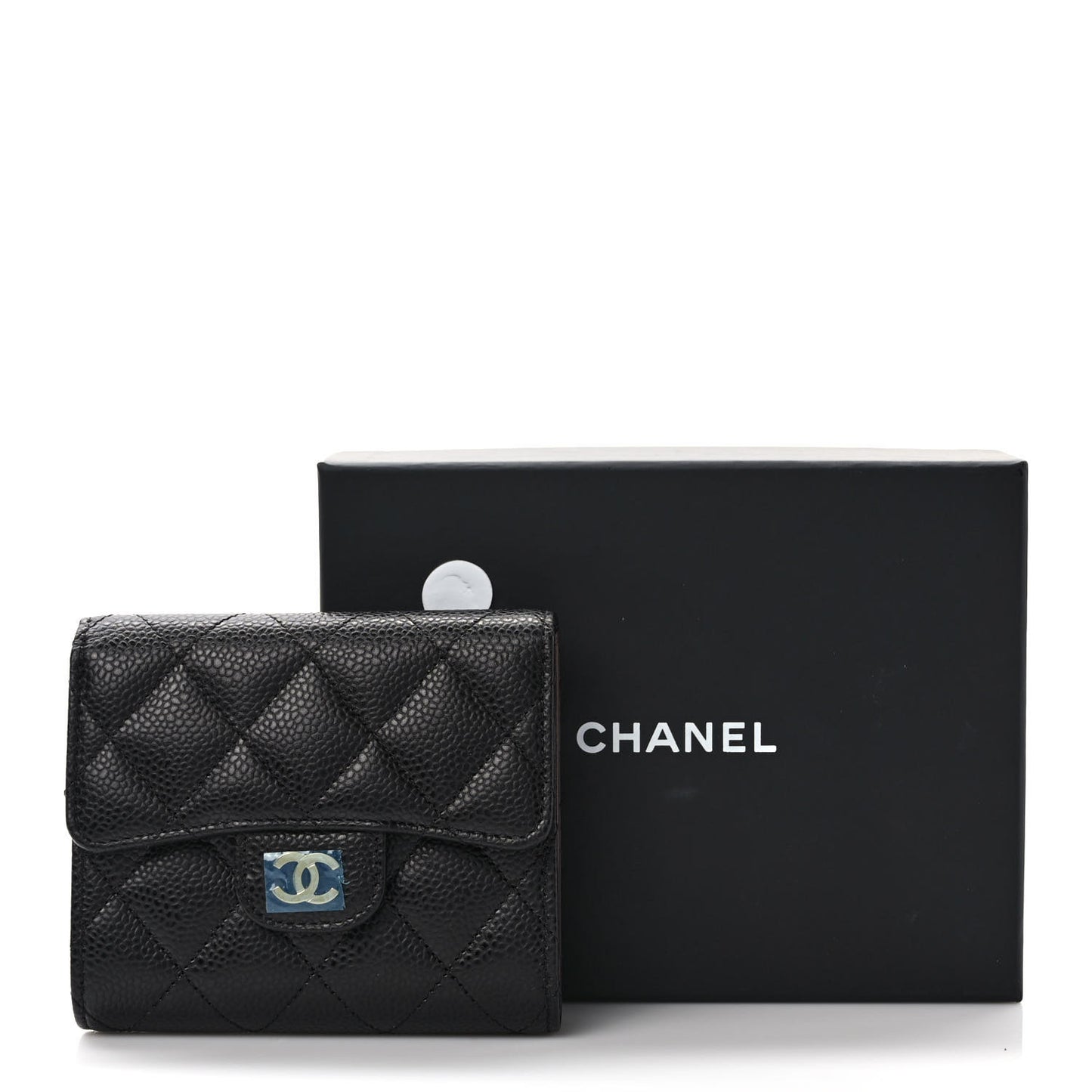 Caviar Quilted Compact Flap Wallet Black