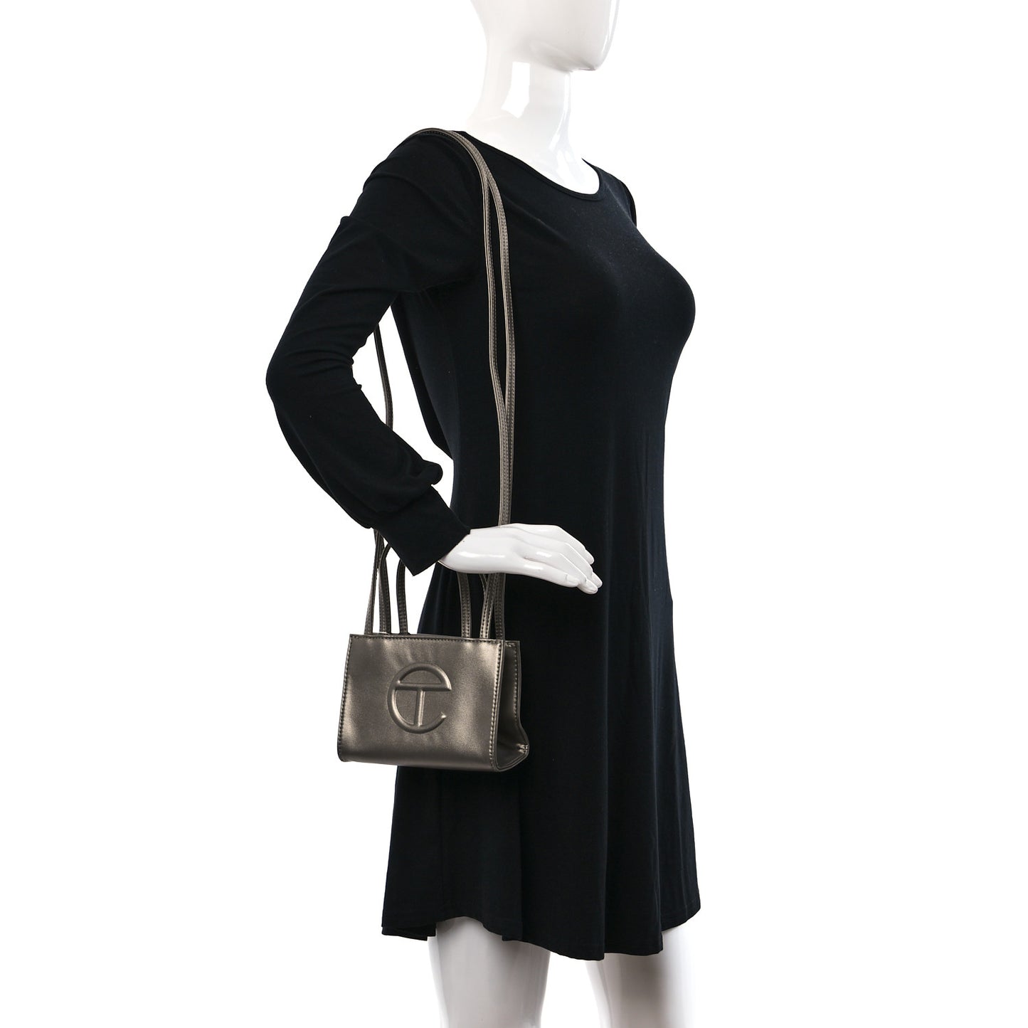 Metallic Vegan Leather Small Shopping Bag Bronze