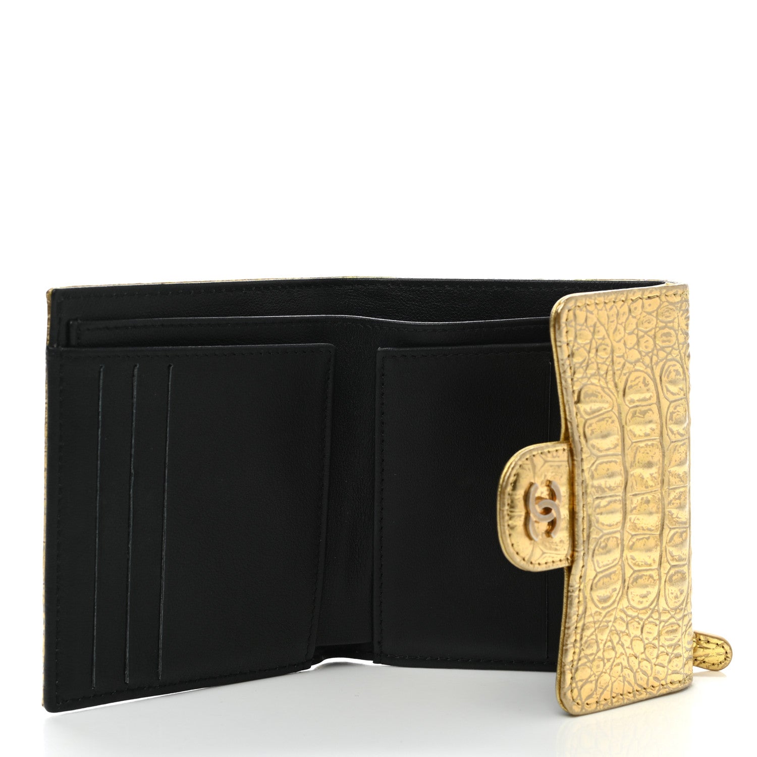 Chanel Metallic Calfskin Crocodile Embossed Cocodile Compact Flap Wallet Gold 5 of 8