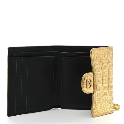 Chanel Metallic Calfskin Crocodile Embossed Cocodile Compact Flap Wallet Gold 5 of 8