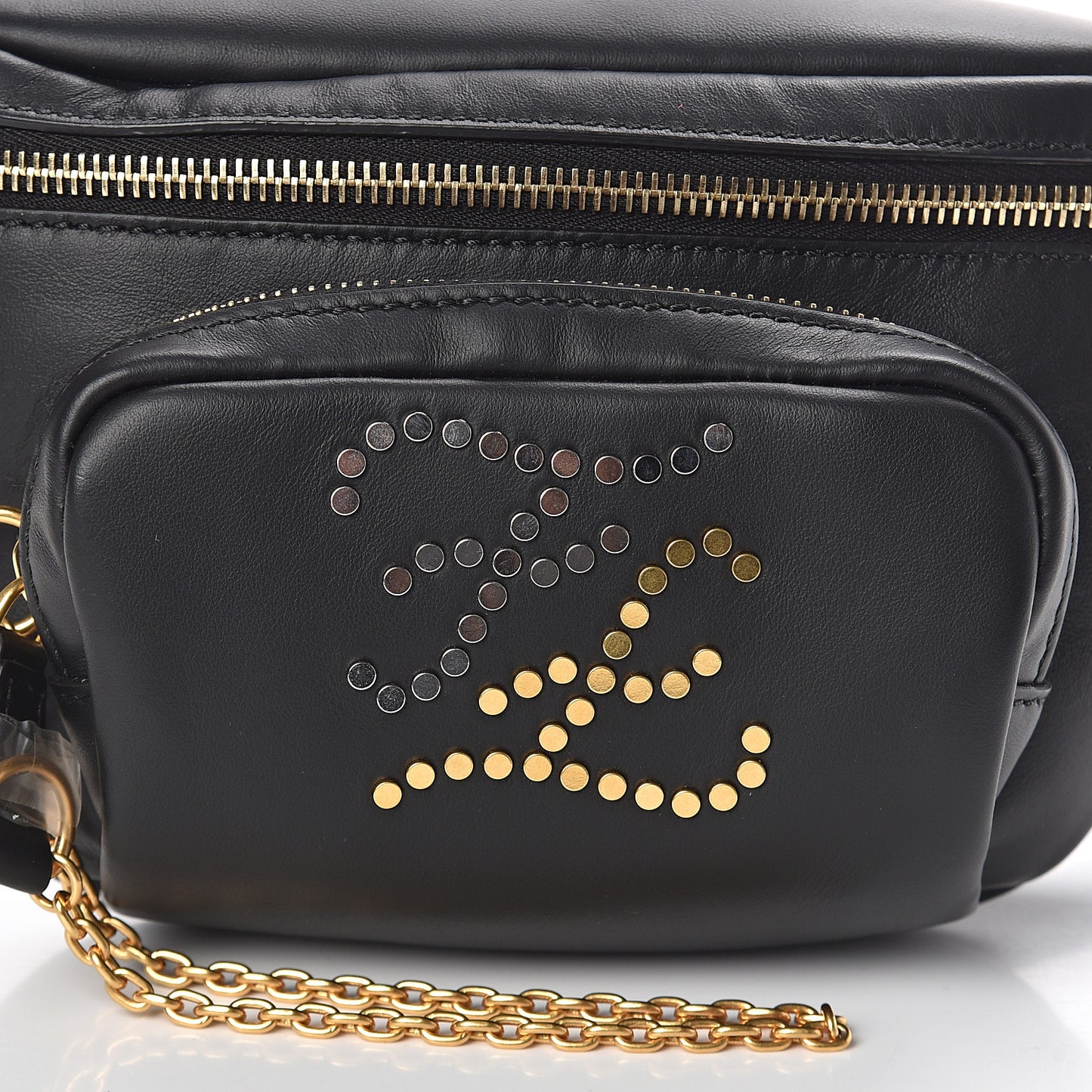 Vitello Grace Karligraphy Studded Pocket Belt Bag Black