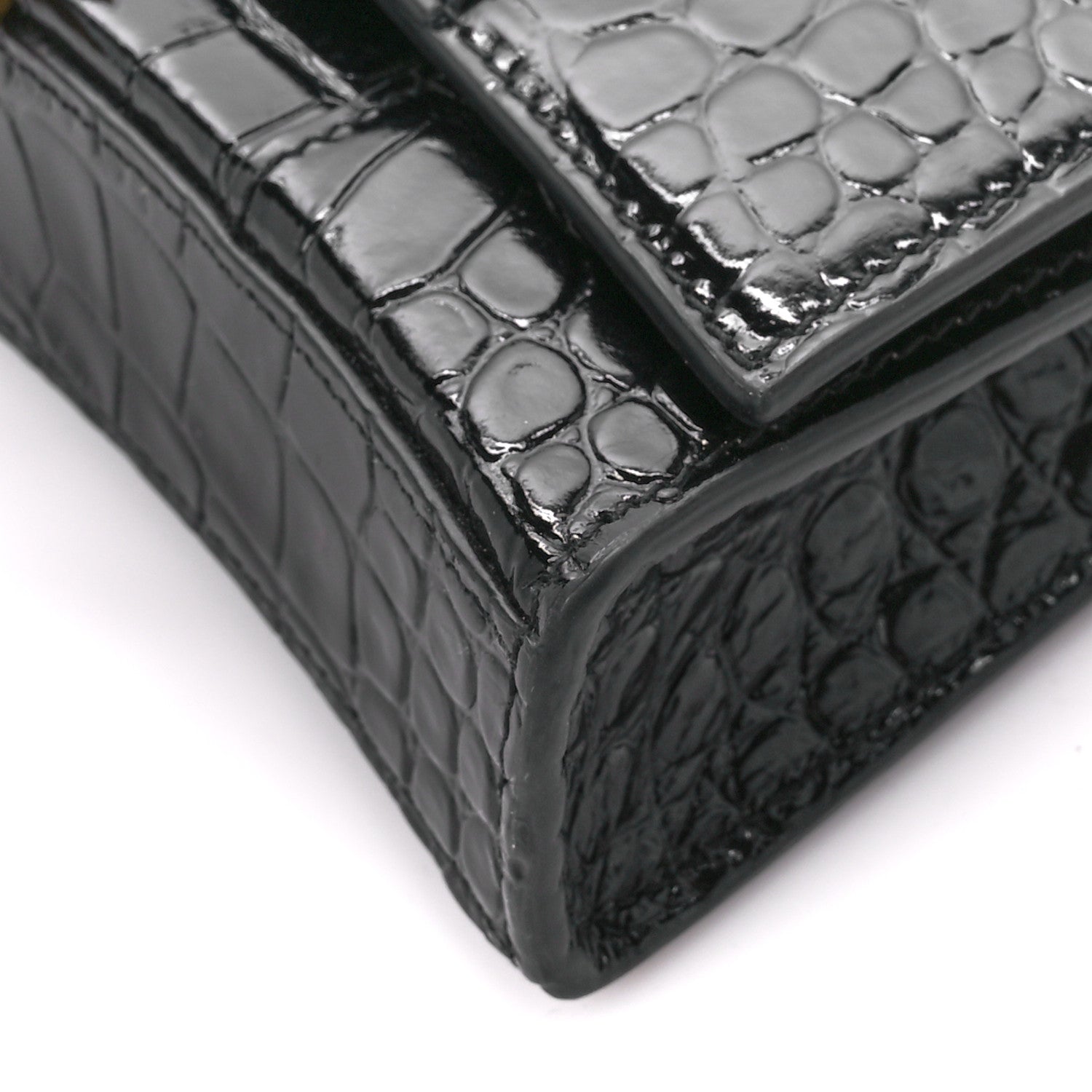 Balenciaga Shiny Calfskin Crocodile Embossed Hourglass Chain Bag Black 11 of 12