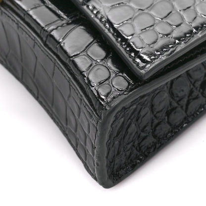 Balenciaga Shiny Calfskin Crocodile Embossed Hourglass Chain Bag Black 11 of 12