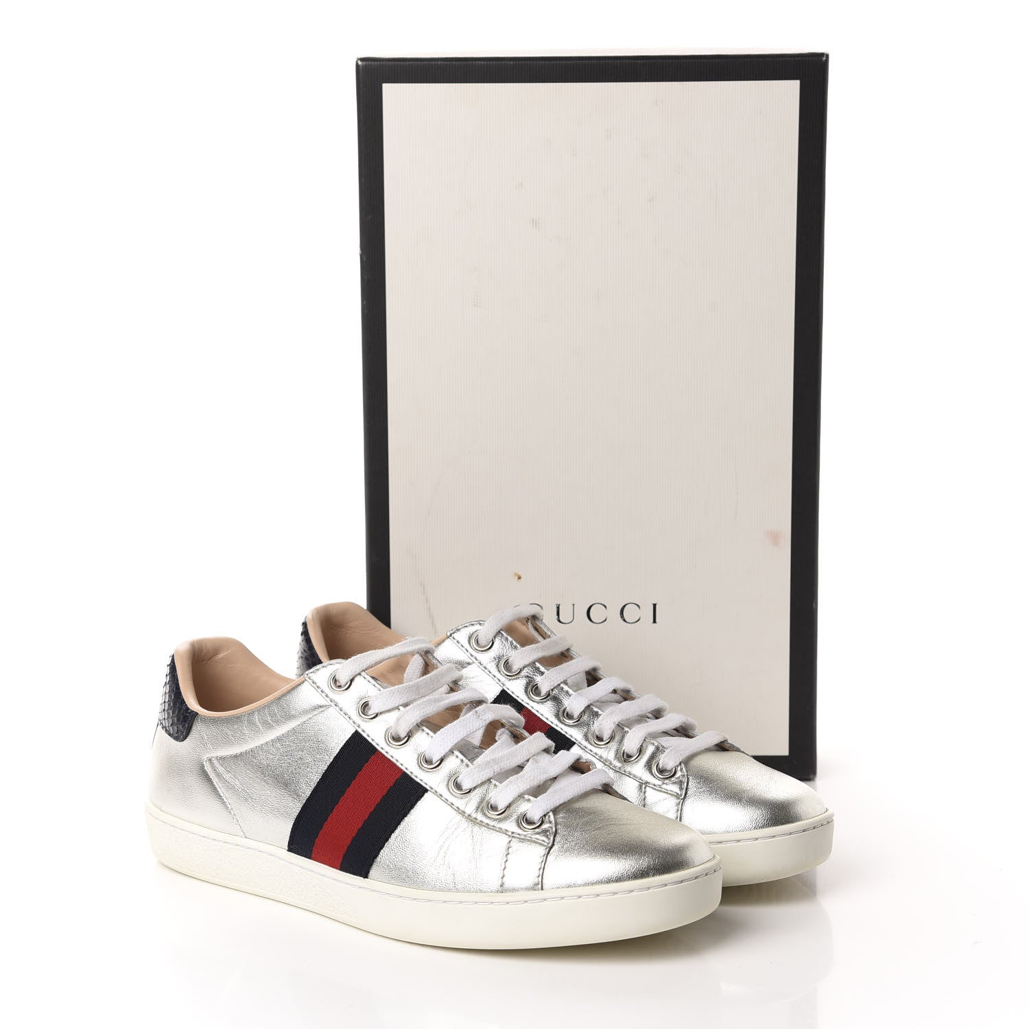 Gucci Metallic Nappa Silk Ayers Web Womens Ace Sneakers 37 Silver 10 of 10