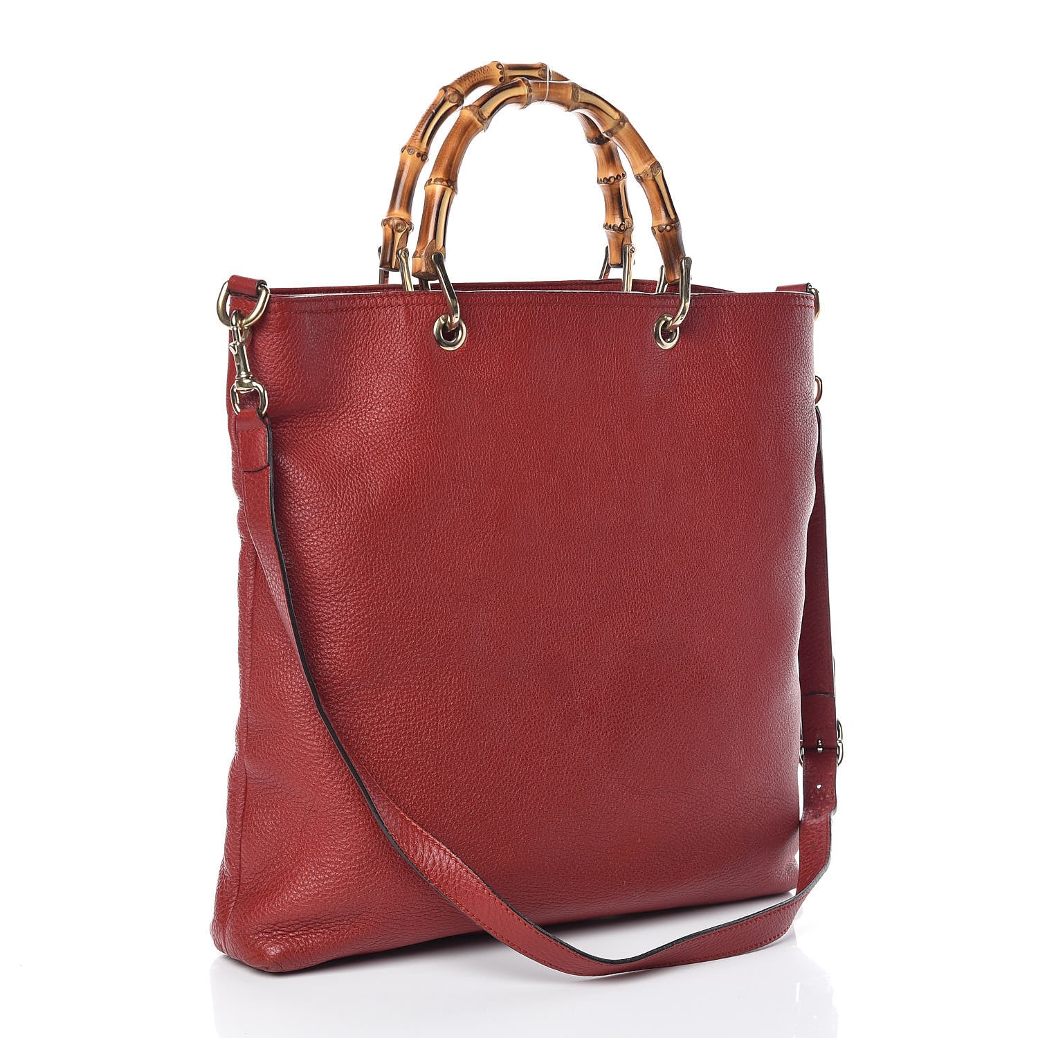 Gucci Pebbled Calfskin Bamboo Shopper Tote Red 5 of 13