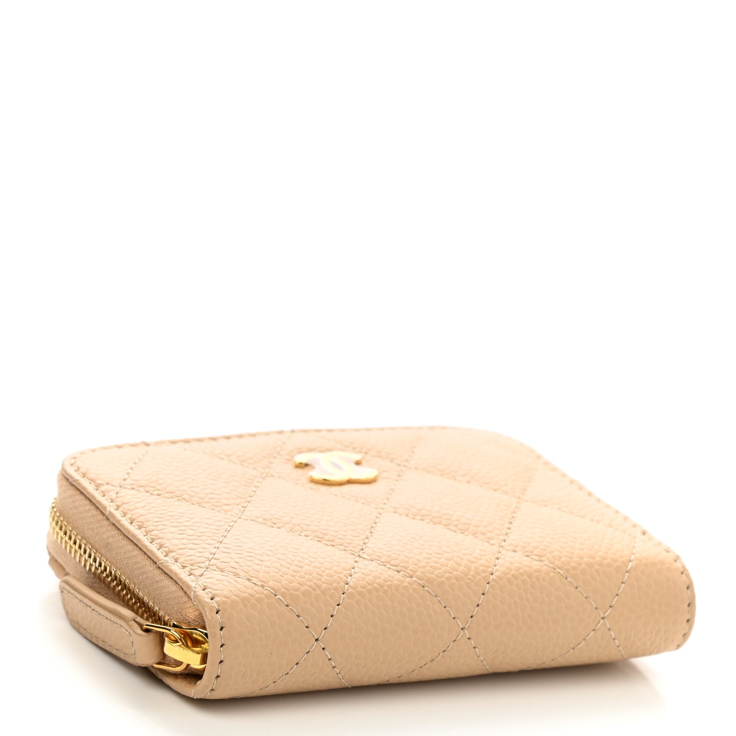 Chanel Caviar Quilted Zip Around Coin Purse Beige 4 of 8