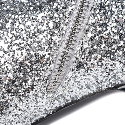 Chanel Glitter Patent Cap Toe Short Boots 38 Silver 10 of 12