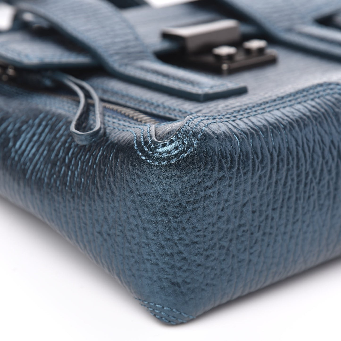 3.1 Metallic Textured Calfskin Mini Pashli Satchel Turquoise