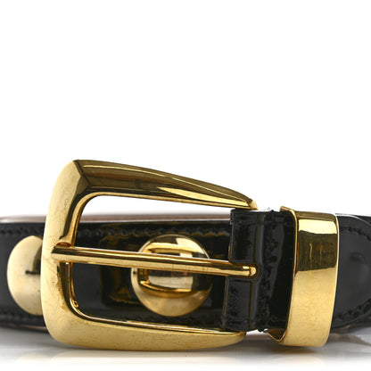 Khaite Patent Calfskin Studded Benny Belt XS/S 75/30 Black Gold 9 of 10