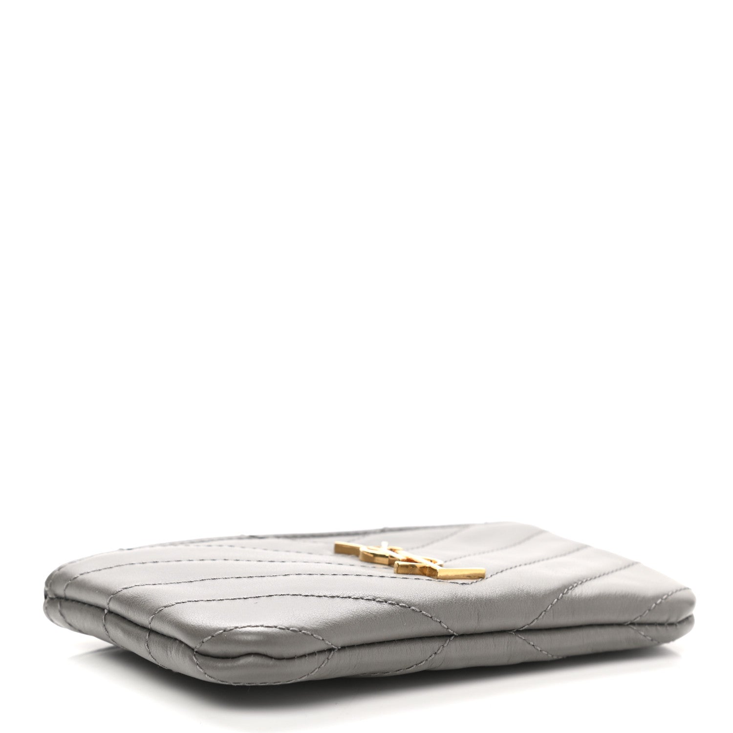 Saint Laurent Calfskin Matelasse Monogram Key Pouch Fog 4 of 8