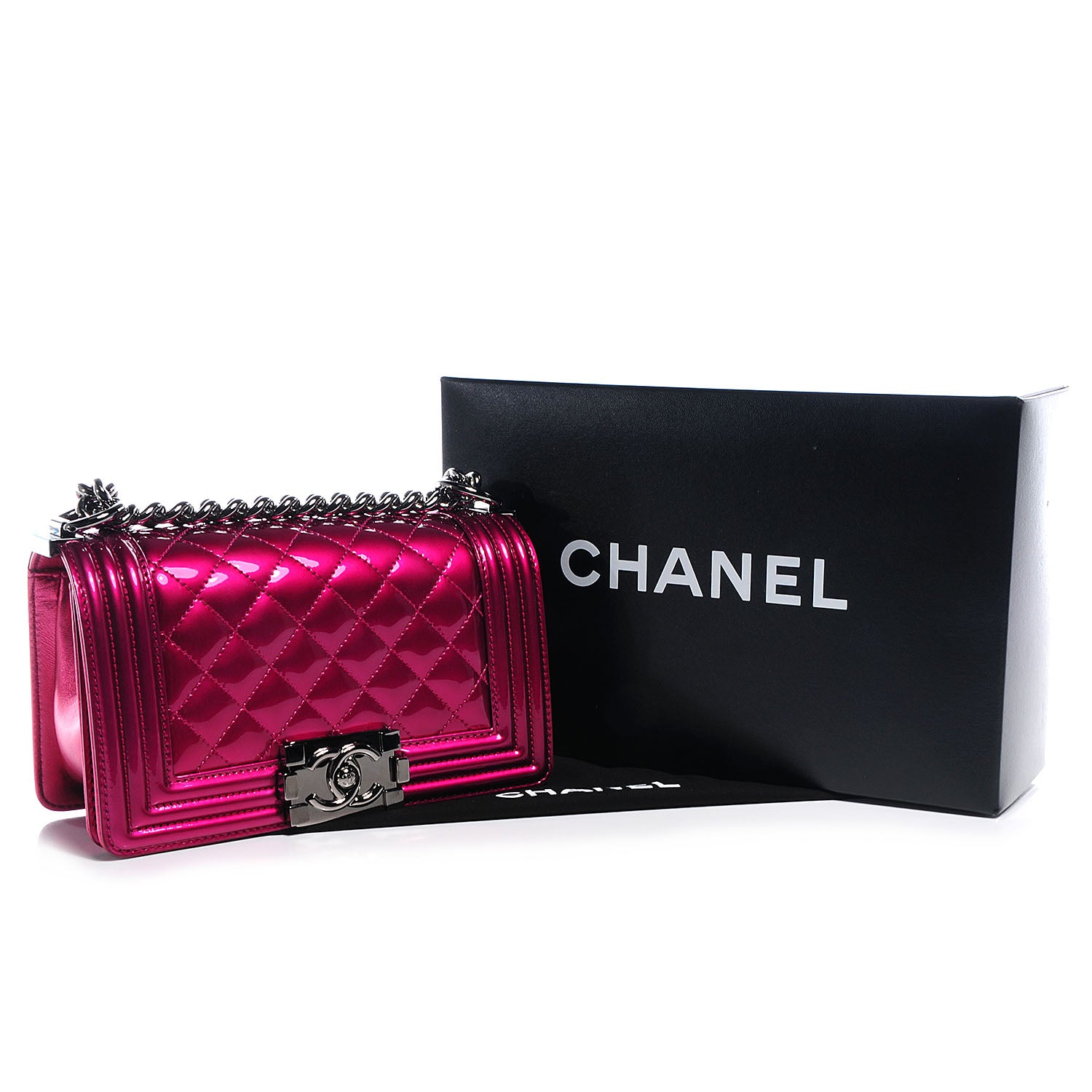 Chanel Metallic Patent Calfskin Quilted Small Boy Flap Pink 5 of 10