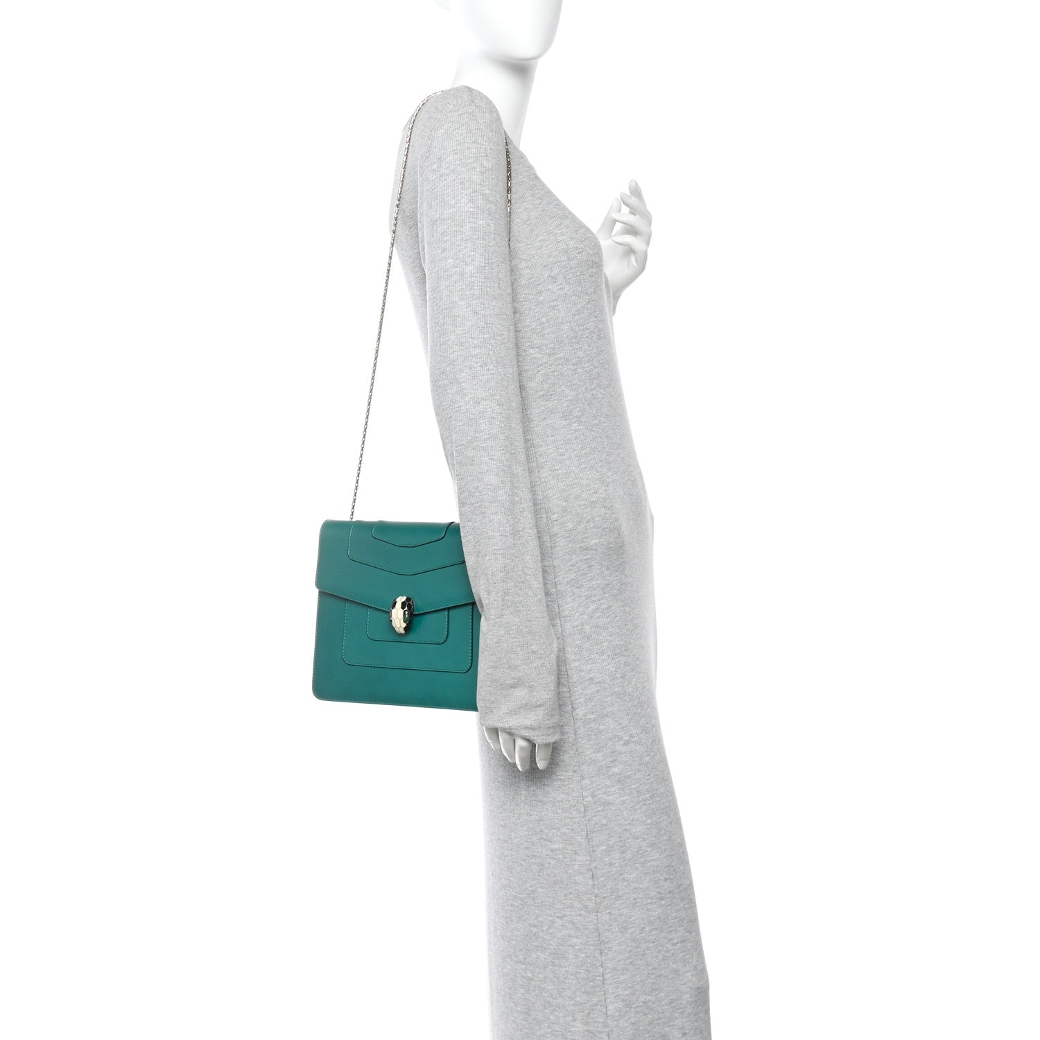 Bulgari Calfskin Serpenti Forever Snake Strap Crossbody Bag Emerald Green 2 of 13