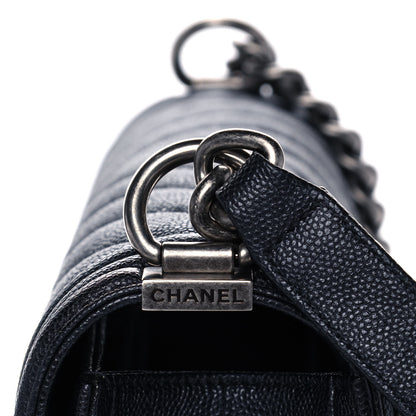 Chanel Caviar Chevron Quilted New Medium Boy Flap Dark Navy Blue 8 of 14