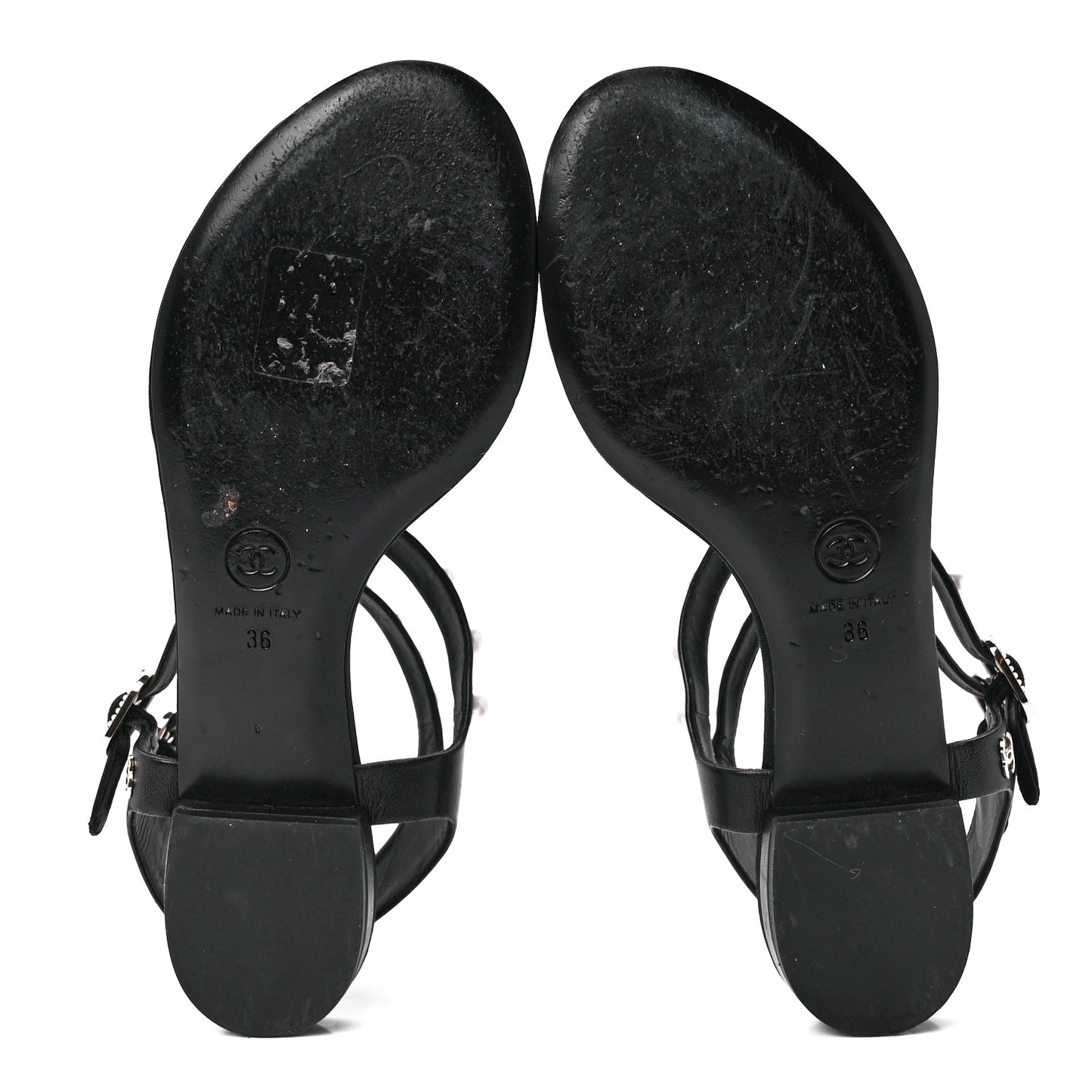 Calfskin Grosgrain Pearl Thong Sandals 36 Black