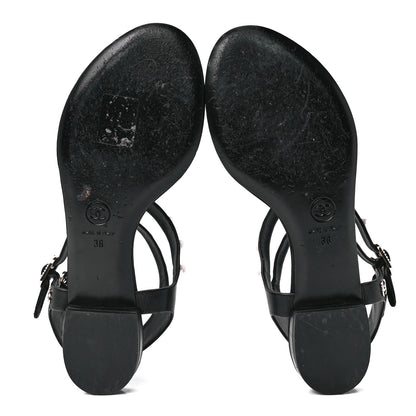 Chanel Calfskin Grosgrain Pearl Thong Sandals 36 Black 5 of 7