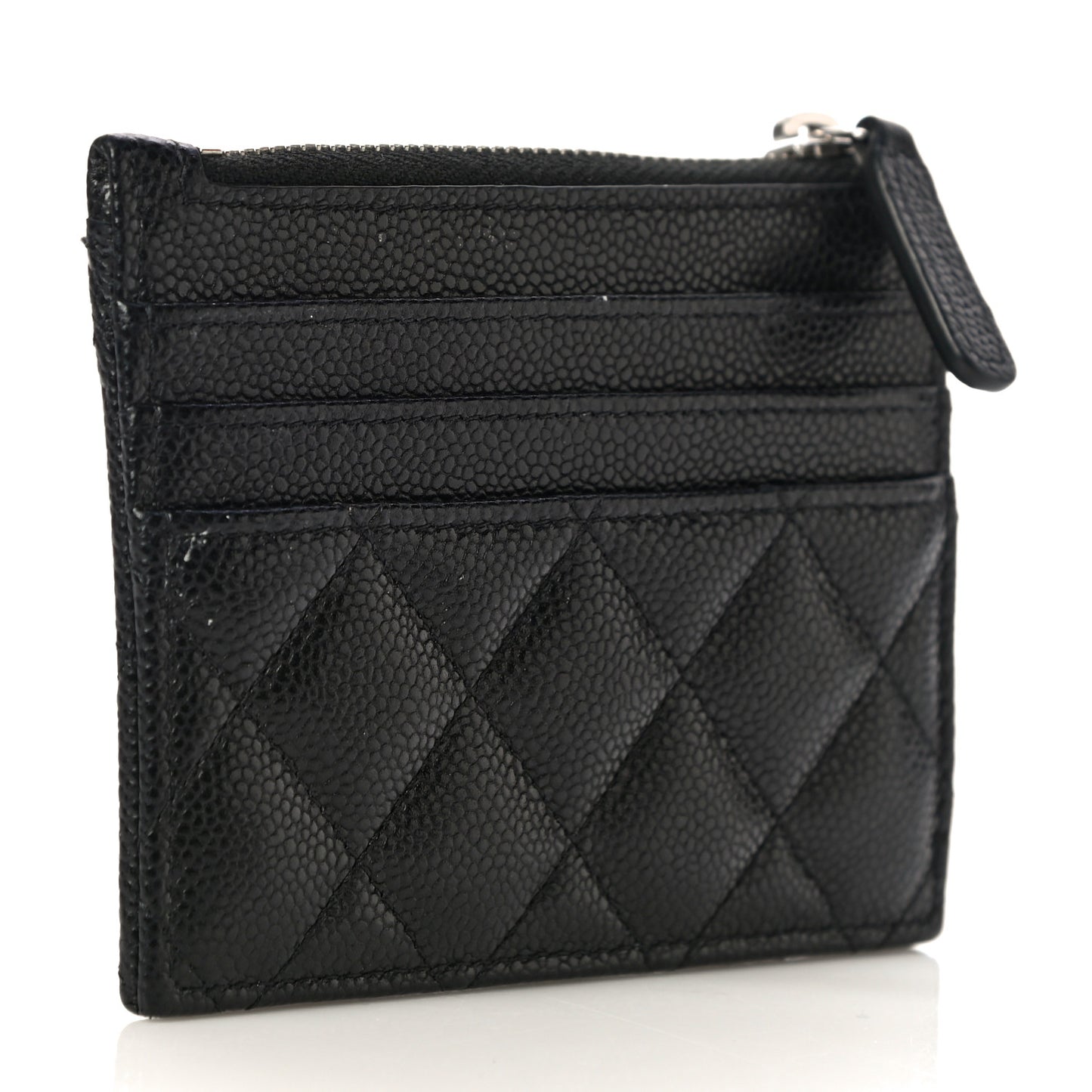 Caviar Quilted CC Zip Card Holder Black
