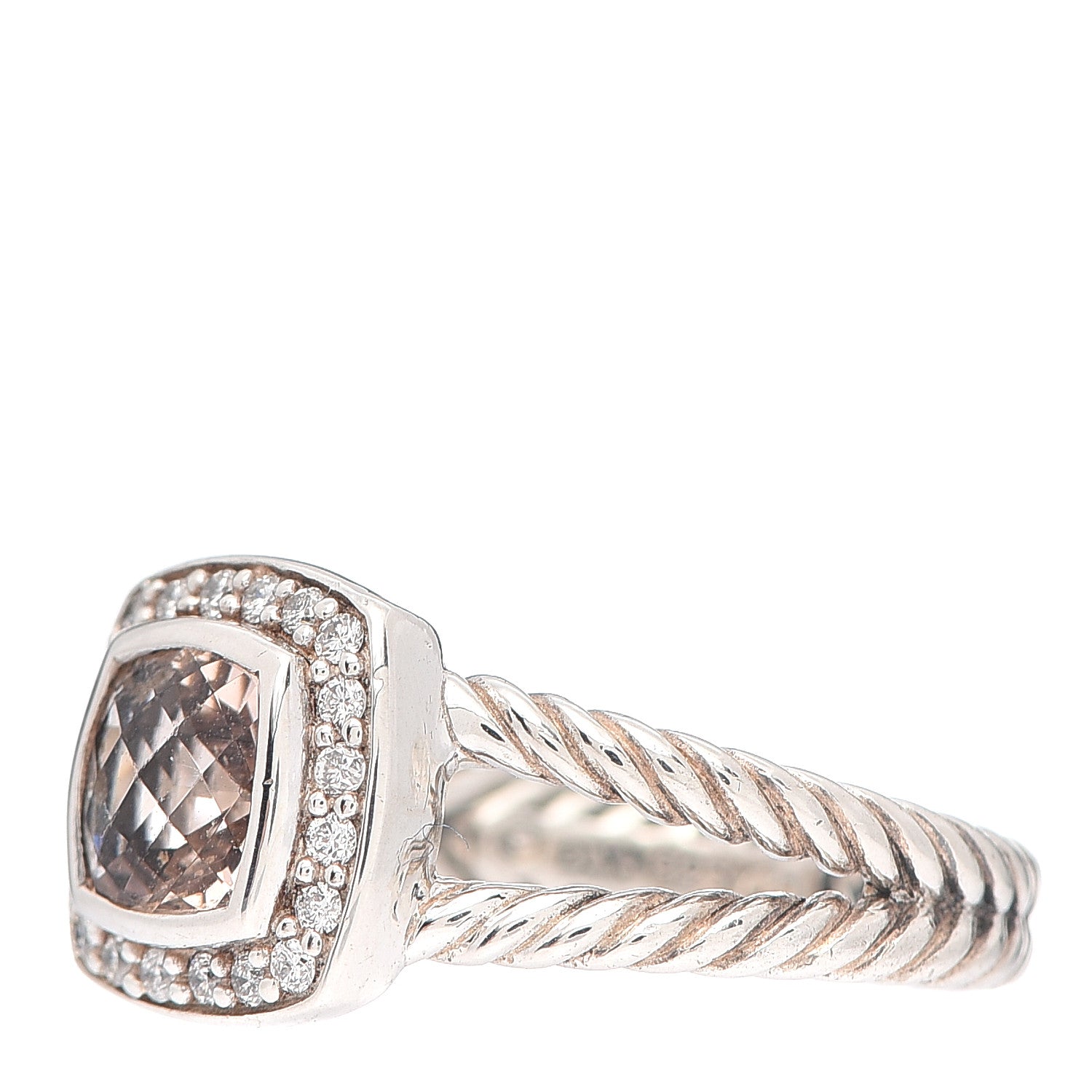 David Yurman Sterling Silver Diamond Morganite 7mm Petite Albion Ring 54 7 3 of 5