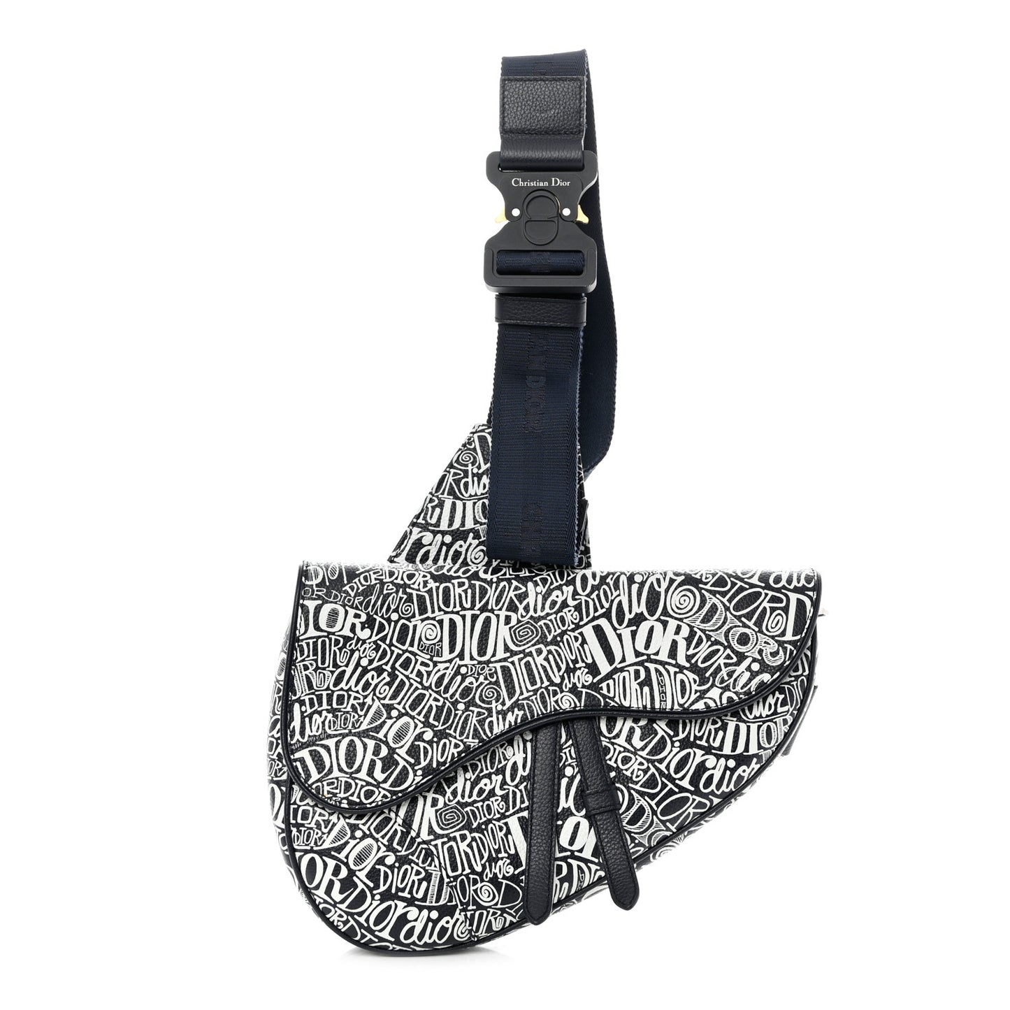 X SHAWN STUSSY Grained Calfskin Printed Mens Saddle Bag Navy Blue