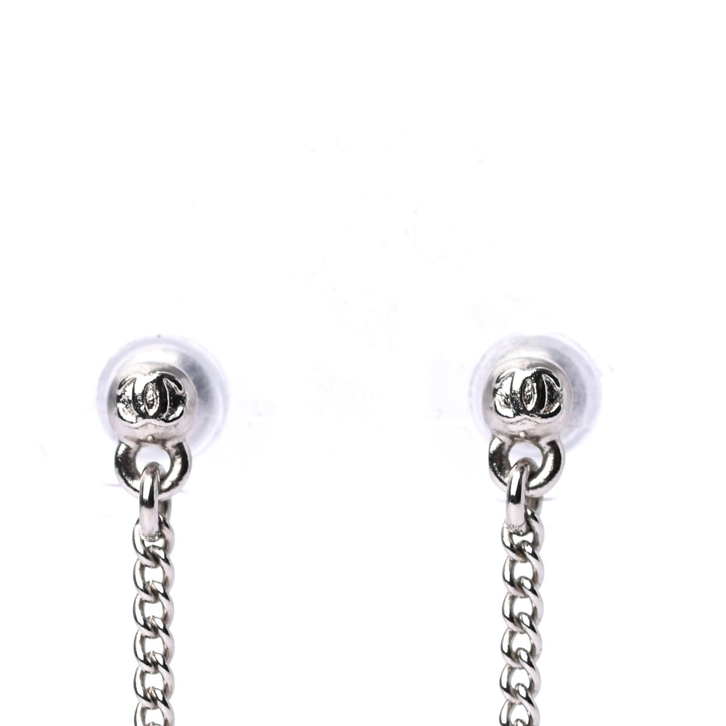 Baguette Crystal CC Drop Earrings Silver