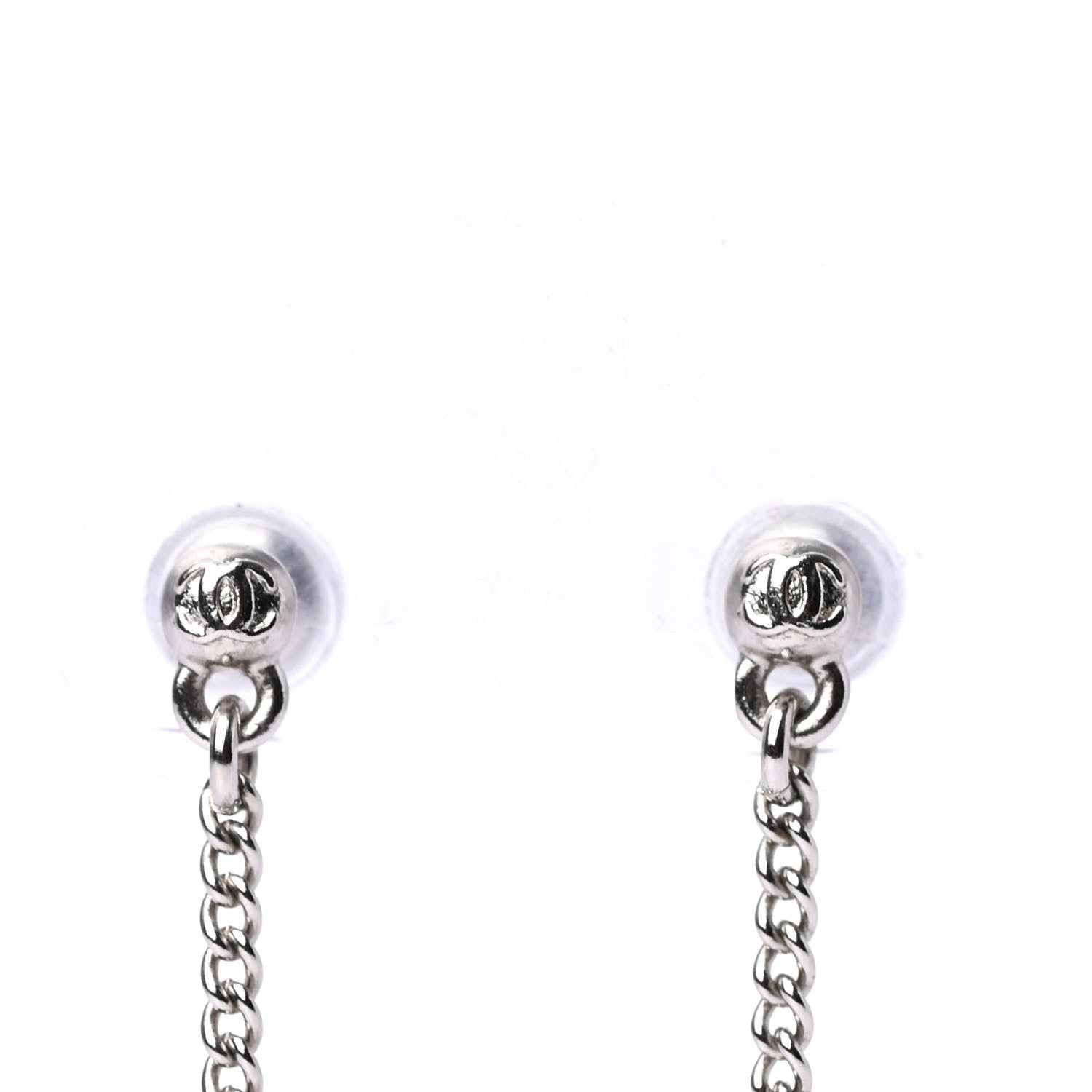 Chanel Baguette Crystal CC Drop Earrings Silver 4 of 4