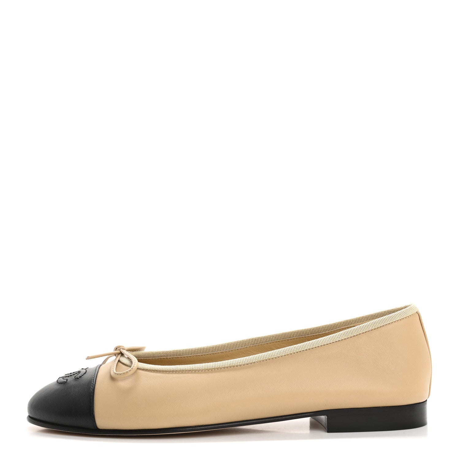 Chanel Lambskin Cap Toe CC Ballerina Flats 38 Beige Black 1 of 10