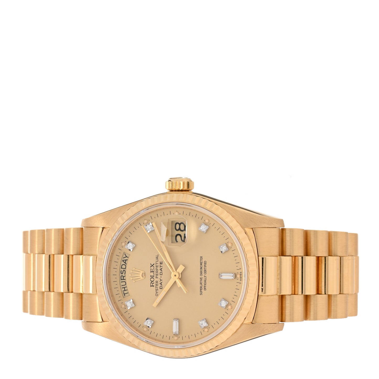 18K Yellow Gold Diamond 36mm Oyster Perpetual Day-Date President Watch Champagne 18038
