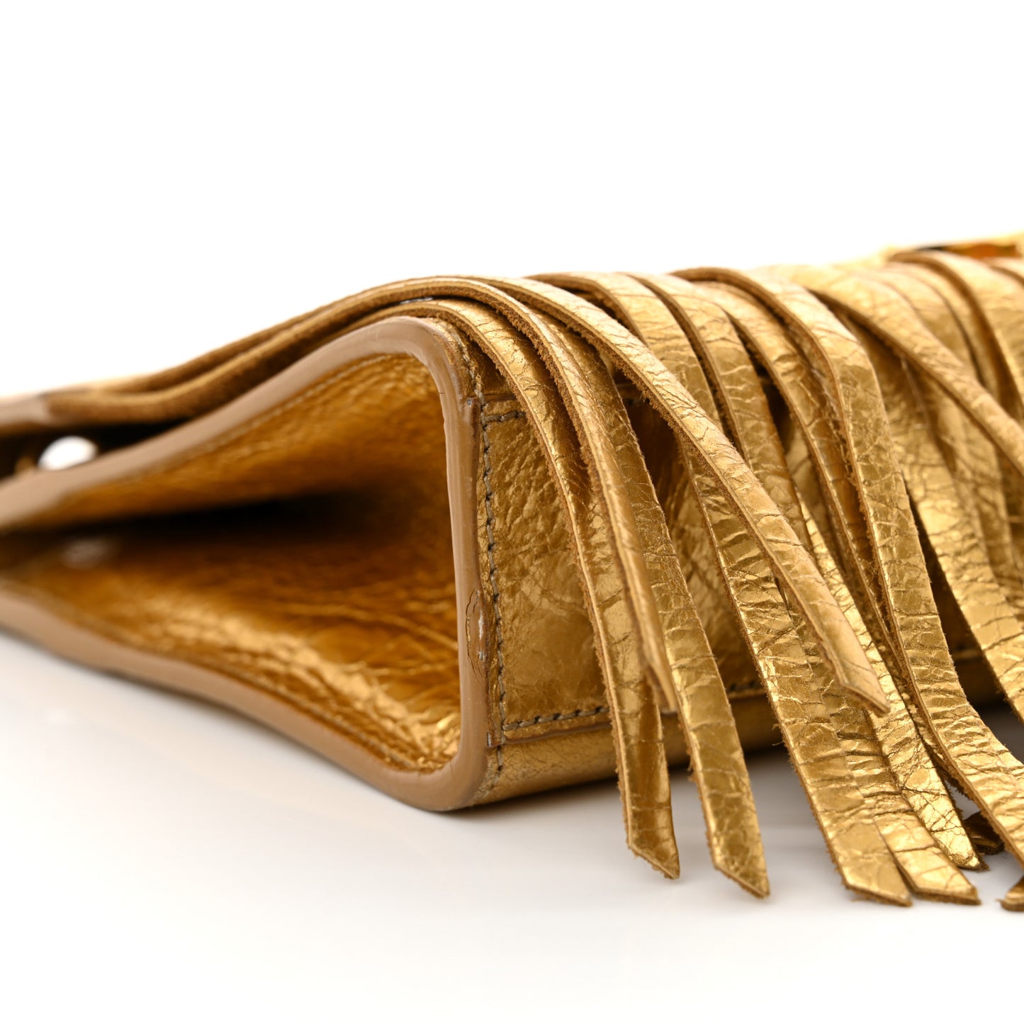 Metallic Calfskin Fringe Small Monogram Satchel Gold