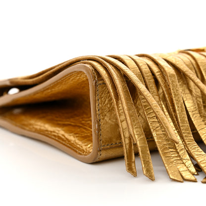 Saint Laurent Metallic Calfskin Fringe Small Monogram Satchel Gold 9 of 17