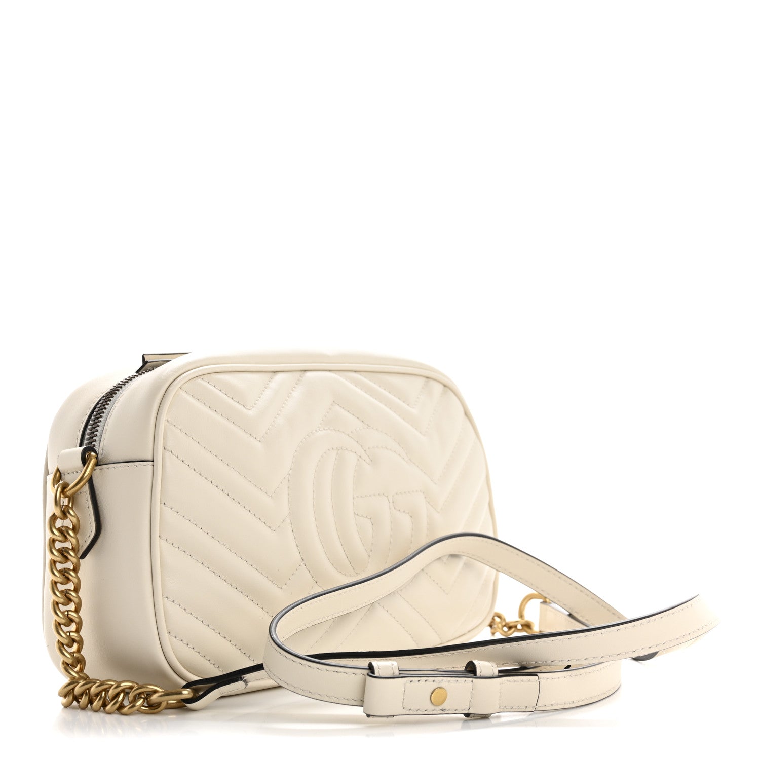 Gucci Calfskin Matelasse Small GG Marmont Chain Shoulder Bag White 3 of 10