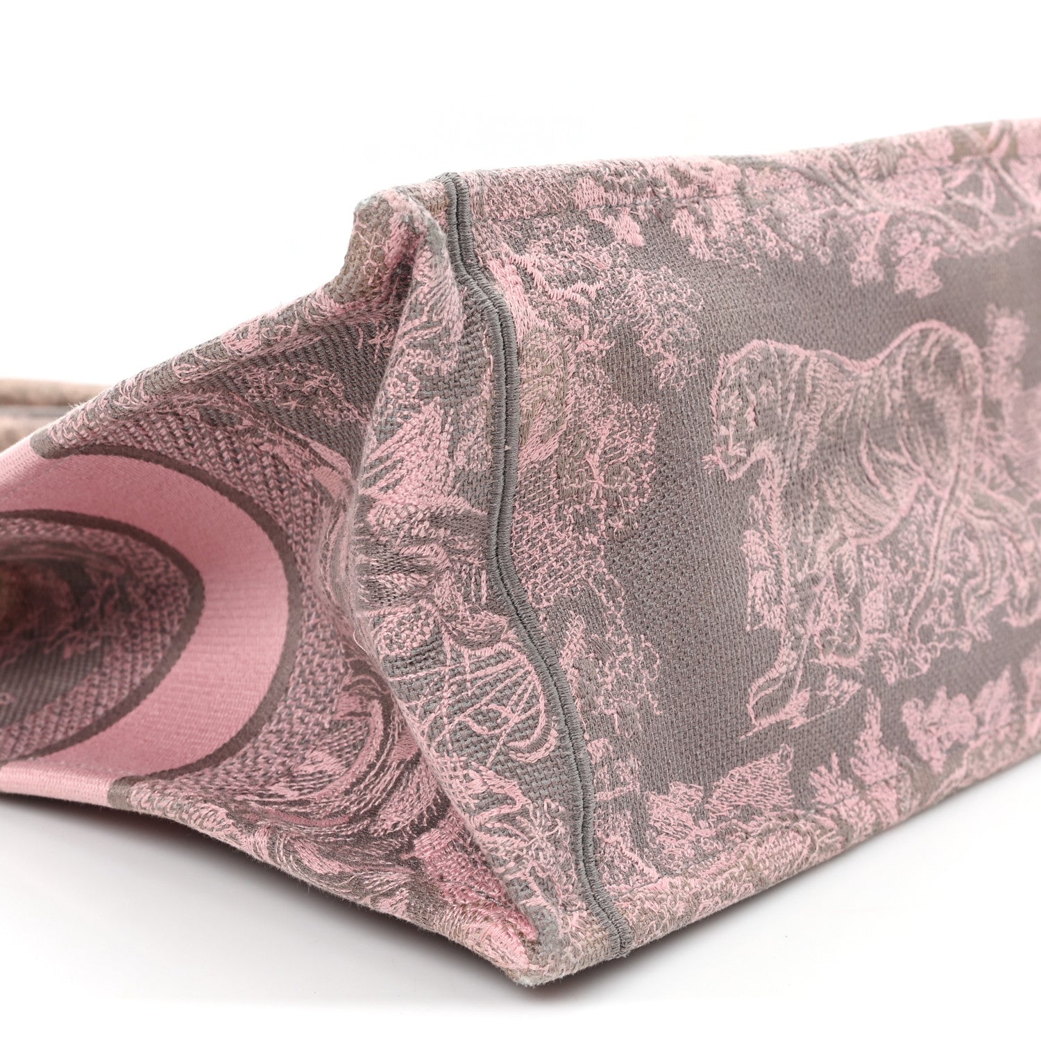 Christian Dior Canvas Embroidered Medium Dioriviera Toile De Jouy Book Tote Pink Grey 9 of 11