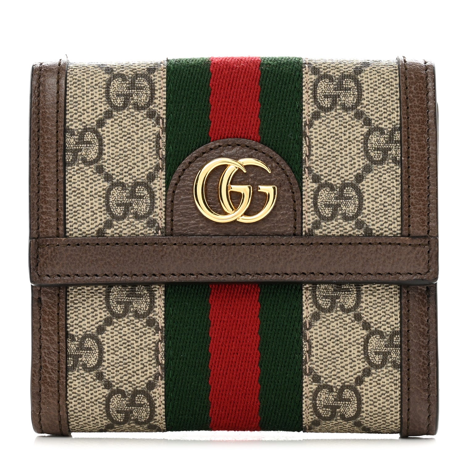 Gucci GG Supreme Monogram Web Ophidia French Flap Wallet Beige New Acero 1 of 8