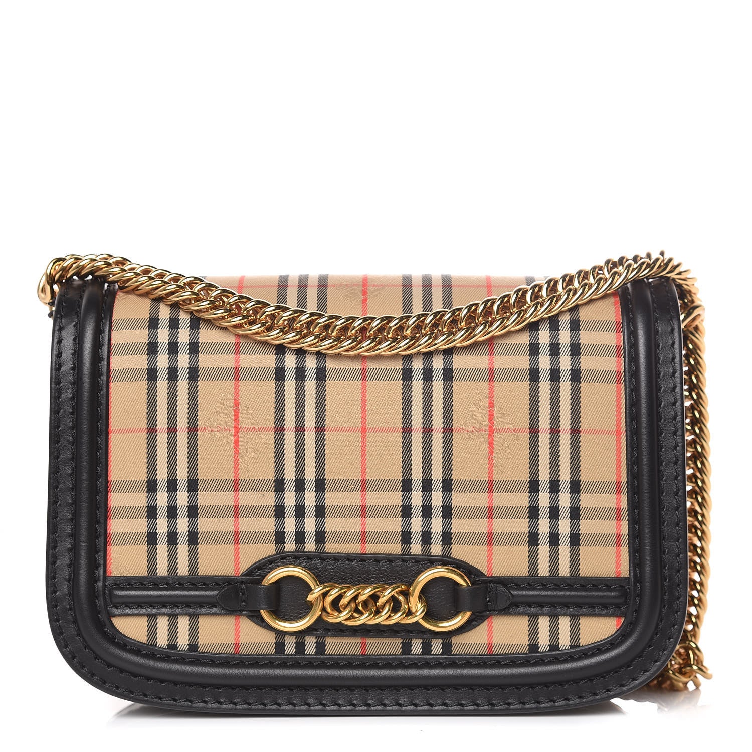 Burberry Smooth Calfskin 1983 Knight Check Link Shoulder Bag Black 1 of 9